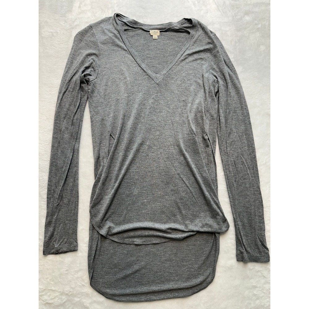 Wilfred Aritzia Gray Rayon V-Neck Long Sleeve High Low Hem Tunic Top XS - 175